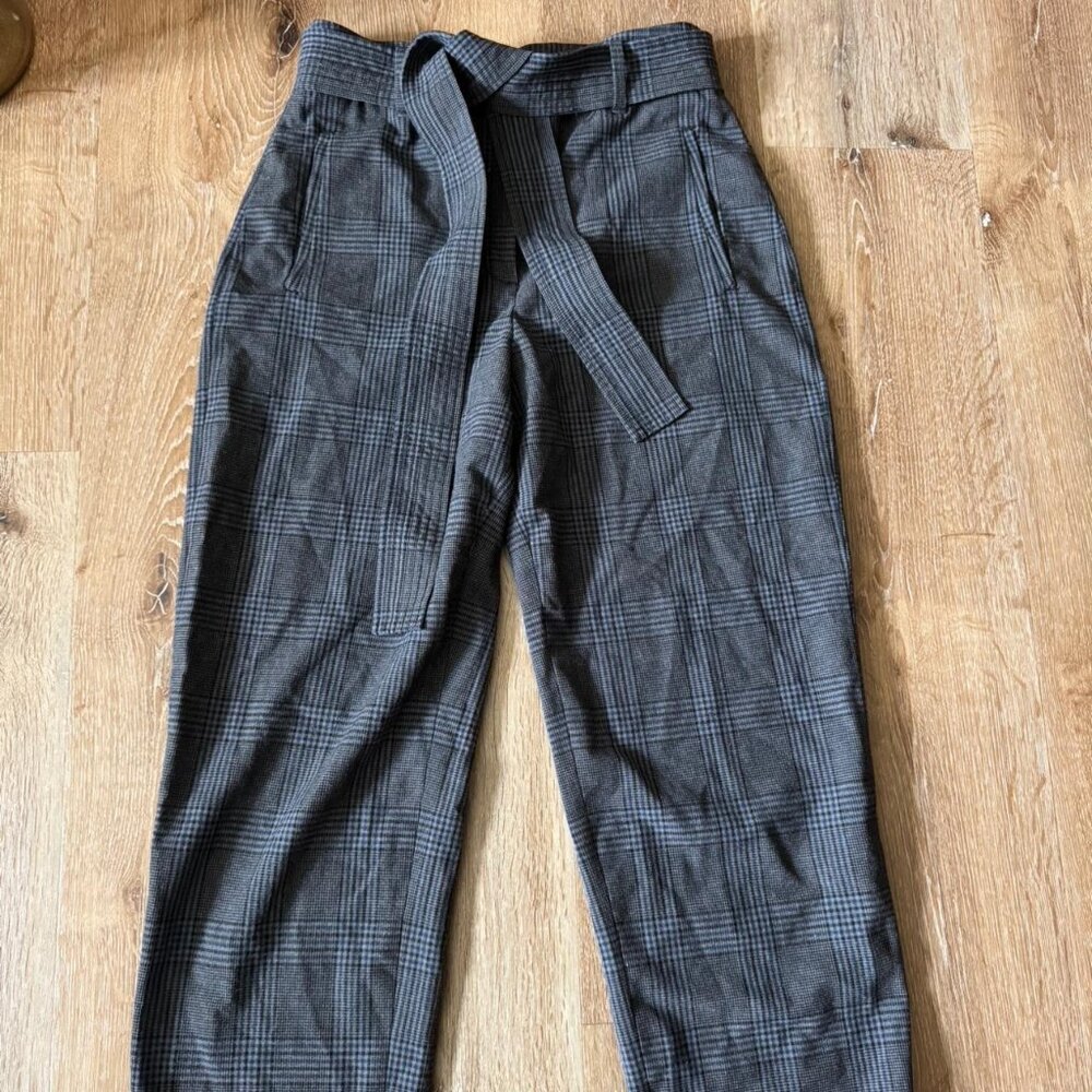 Wilfred Women’s Gray Plaid Tie Front Twill Trousers Size 4